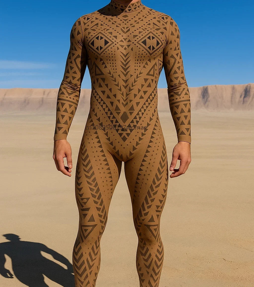 Men's Cyberpunk Muscle Bodysuit - Sci-Fi Printed Cosplay Zentai Costume for Carnival, Stage & Performance Events