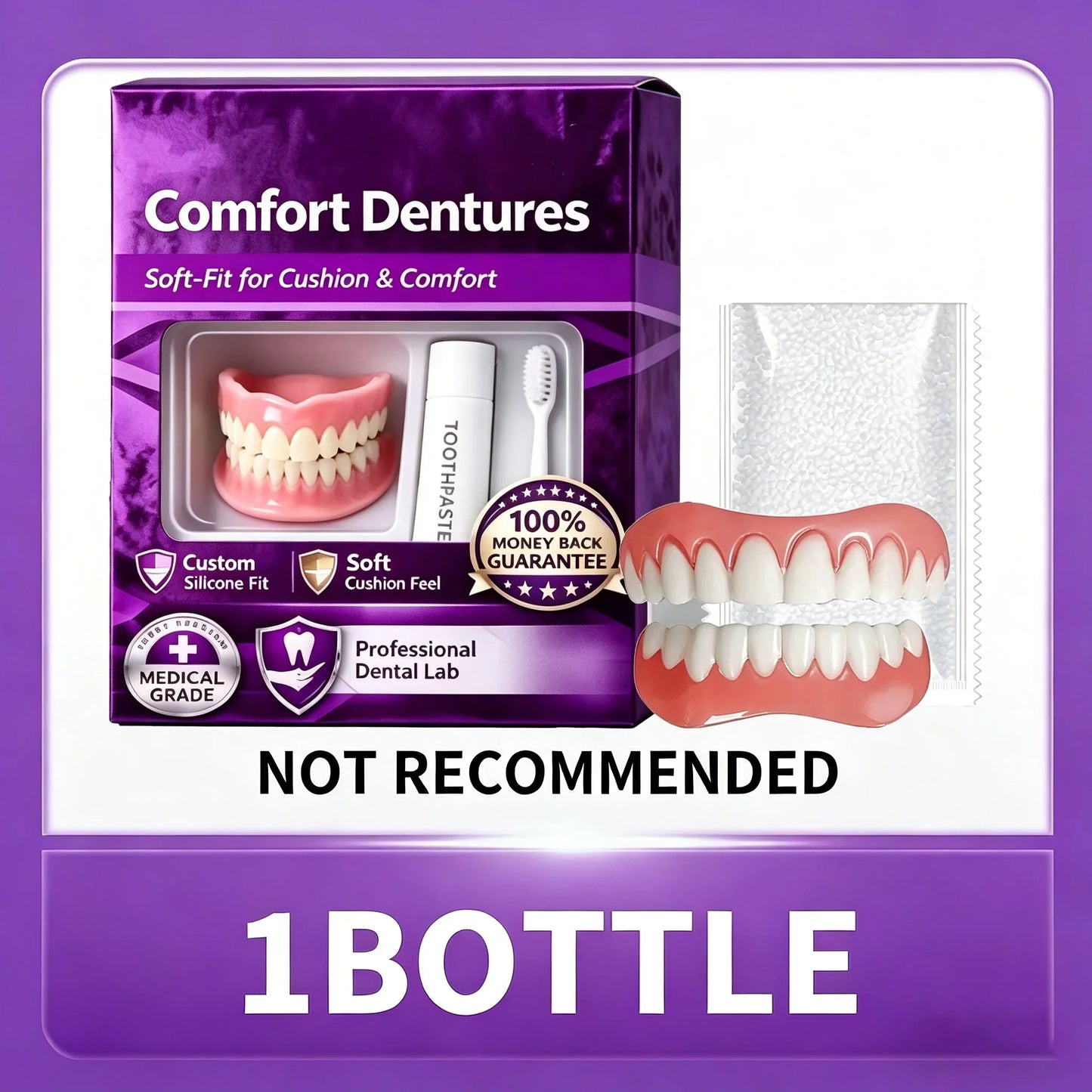 Full Set Natural Dentures - Upper & Lower Silicone Fake Teeth for Instant Smile & Oral Care