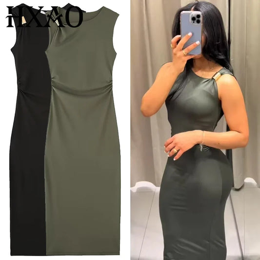 HXAO Women's Ruffled Bodycon Dress - Sexy Sleeveless Asymmetric Corset Maxi Dress Summer Party Fashion Style