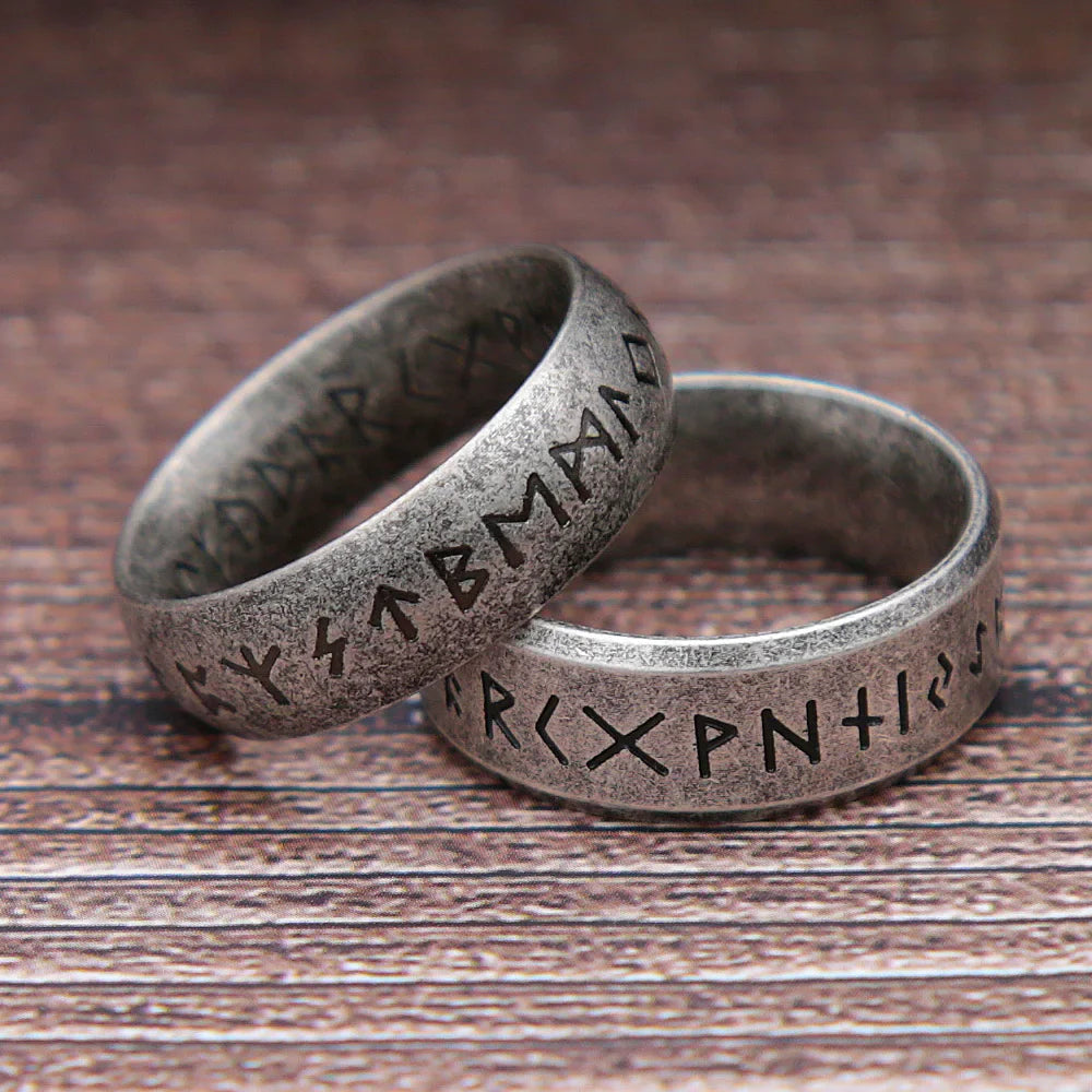 Fashion Retro Viking Rune Ring – 316L Stainless Steel Odin Letter Amulet, Couple Jewelry Gifts for Men & Women