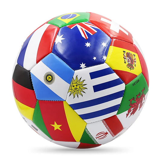Flag Print Official Size 5 Soccer Ball - PVC Thickened Outdoor Match & Team Training Football