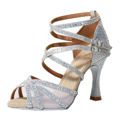 Women’s Latin Dance Shoes - 7.5cm Diamond Studded Heels with Soft Sole for Ballroom & Dance