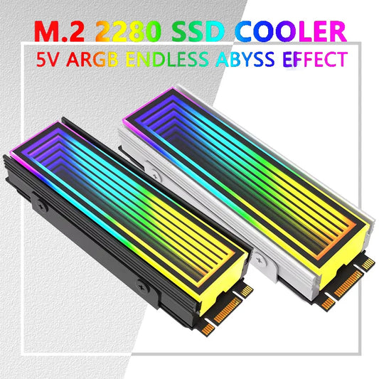 ARGB M.2 NVMe SSD Heatsink - 5V 3-Pin RGB Aluminum Cooler with Aura Sync Support