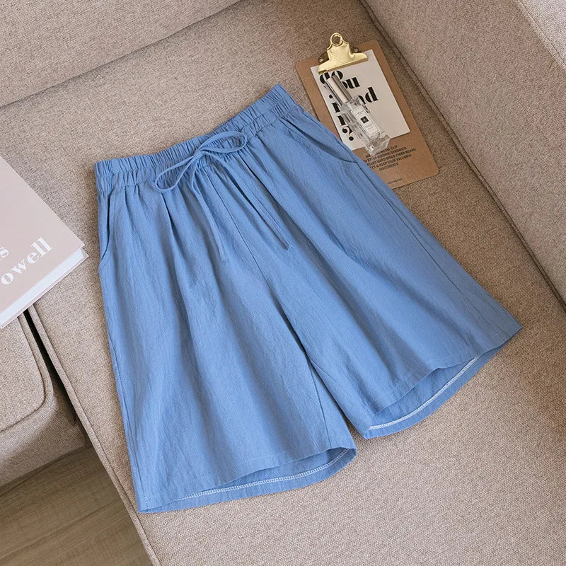 2026 Women's Cotton Summer Shorts - High Waist Loose Fit Casual Shorts with Pockets