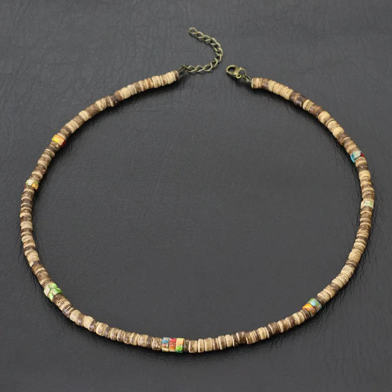 Noter Men’s Natural Coconut Beads Necklace – 19-Inch Handmade Wooden Choker for Casual Jewelry & Gifts