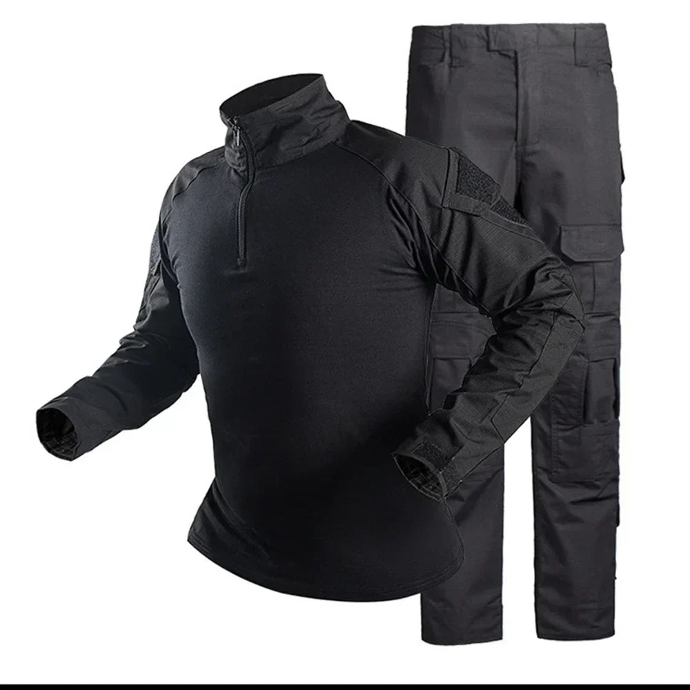 Men’s Camo Tactical Uniform Set | Ripstop Airsoft Suit with Multi-Pocket Pants & Training Shirt for Hunting or Paintball