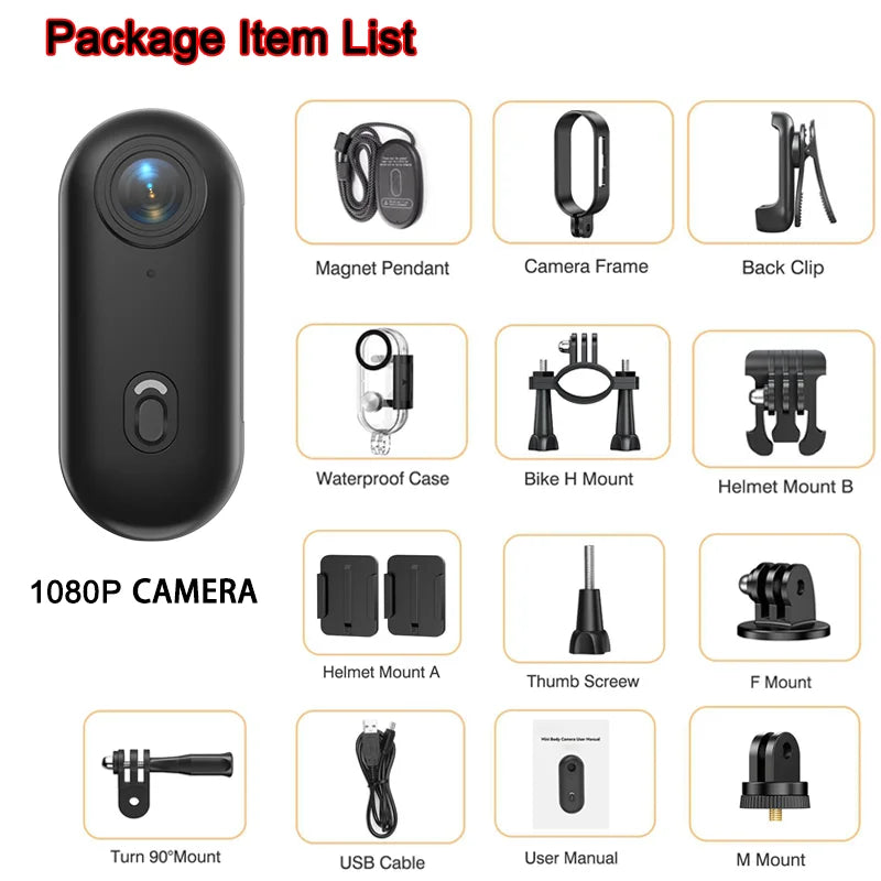 4K Bodycam Action Camera — Mini Full HD Sports Bike & Motorcycle Helmet/Handlebar Camera with WiFi and Long-Lasting Battery