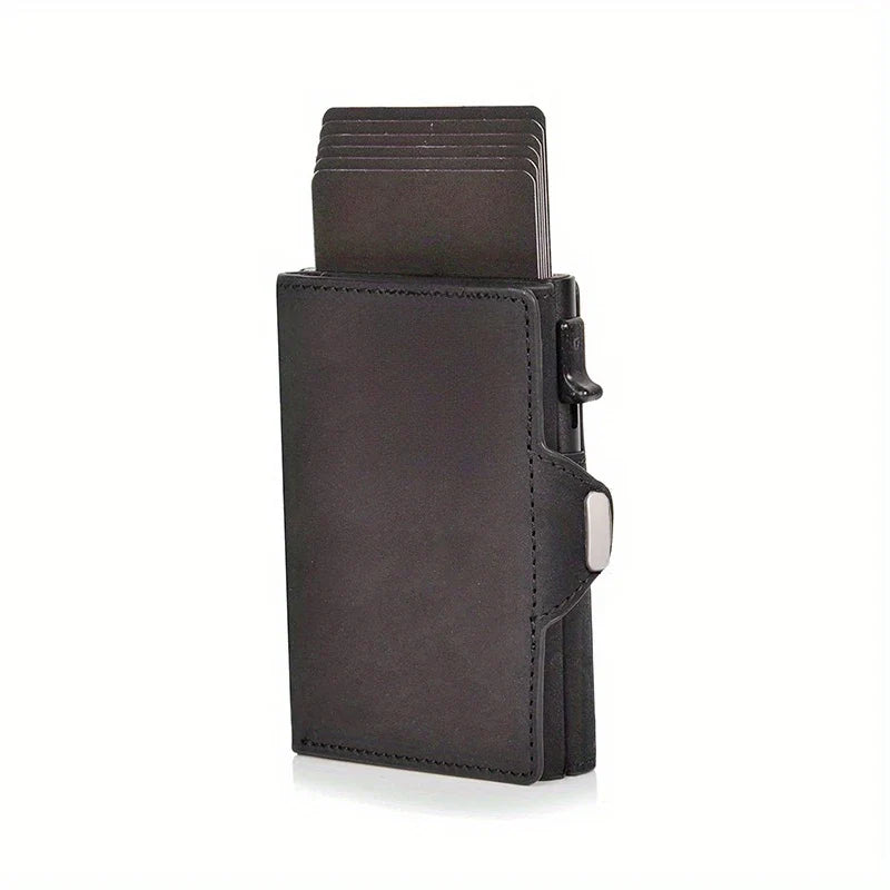 Pop-Up Credit Card Case with RFID Protection – Genuine Leather Wallet for Men & Women, Compartment for Notes and Coins
