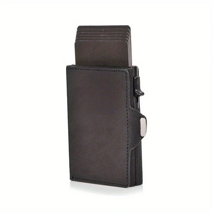 Pop-Up Credit Card Case with RFID Protection – Genuine Leather Wallet for Men & Women, Compartment for Notes and Coins