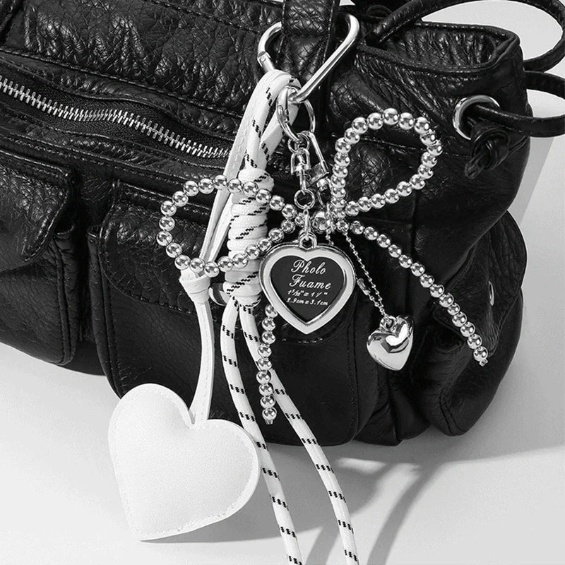 Bow Bag Keychain - Heart Charm Phone Strap Braided Pendant