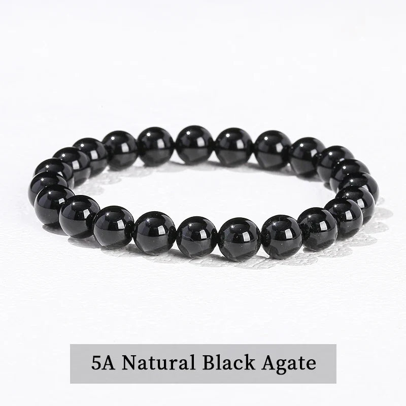 Natural Stone Beaded Bracelet - Obsidian, Fluorite & Quartz Healing Stretch Jewelry for Men & Women