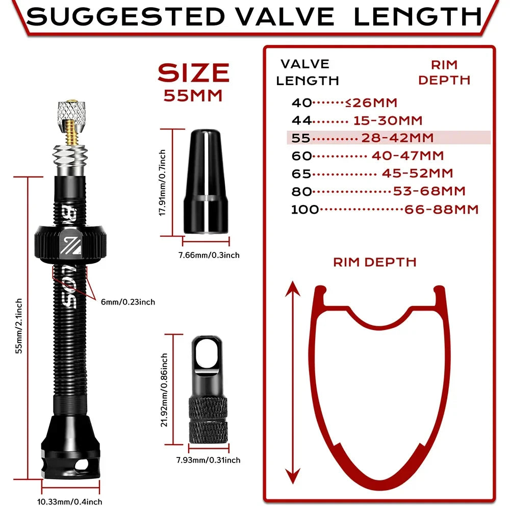 BUCKLOS Tubeless Presta Valve 40–100mm — CNC Aluminum Alloy Bike Valve for Road & MTB