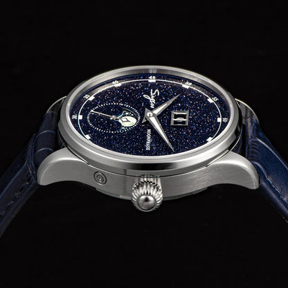 Sugess Origin ST2528 Mechanical Watch – Men's Luxury Moonphase Wristwatch with Real Blue Stone Dial & Stainless Steel Case