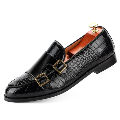 Men's Crocodile Grain Leather Loafers - Buckle Casual Wedding Party Moccasins & Comfortable Driving Flats