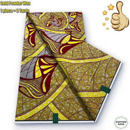 African Golden Wax Fabric - Soft Glitter Gold Print Batik Ankara Pagne
