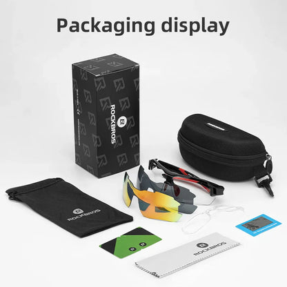 ROCKBROS Polarized Cycling Glasses for Men – 5 Lens Sports Sunglasses for Road, MTB, and Mountain Bike Protection. Goggles Eyewear