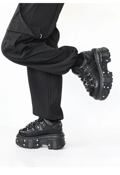 New Punk Style Lace-up Women’s Platform Boots with 6CM Heel, Gothic Rock Ankle Boots, Metal Decor Sneakers