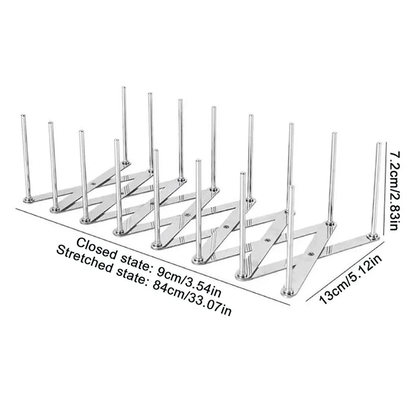 Foldable Stainless Steel Dish & Lid Rack - Retractable Pot Lid Organizer for Kitchen Tableware Storage