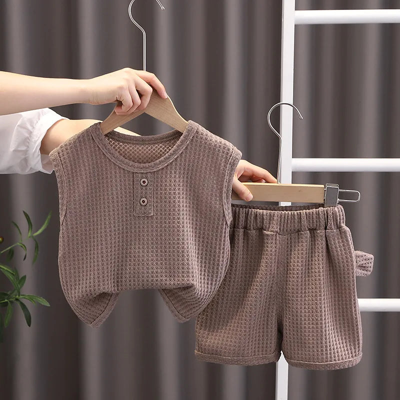 Kids Summer 2 Piece Outfit Set - Baby Boys & Girls Vest Top and Shorts Casual Sports Tracksuit