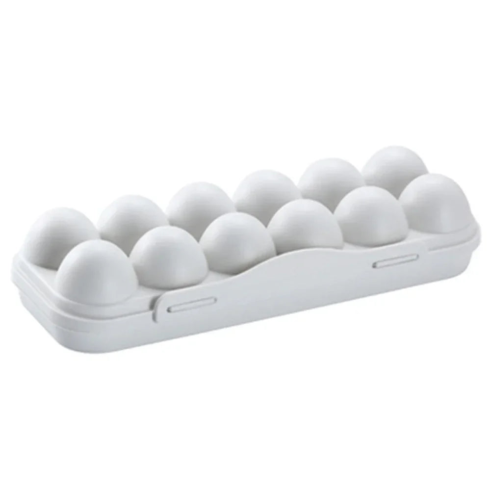 12 Grid Egg Holder Tray - Portable Plastic Egg Storage Container with Protective Case for Refrigerator, Camping & Travel