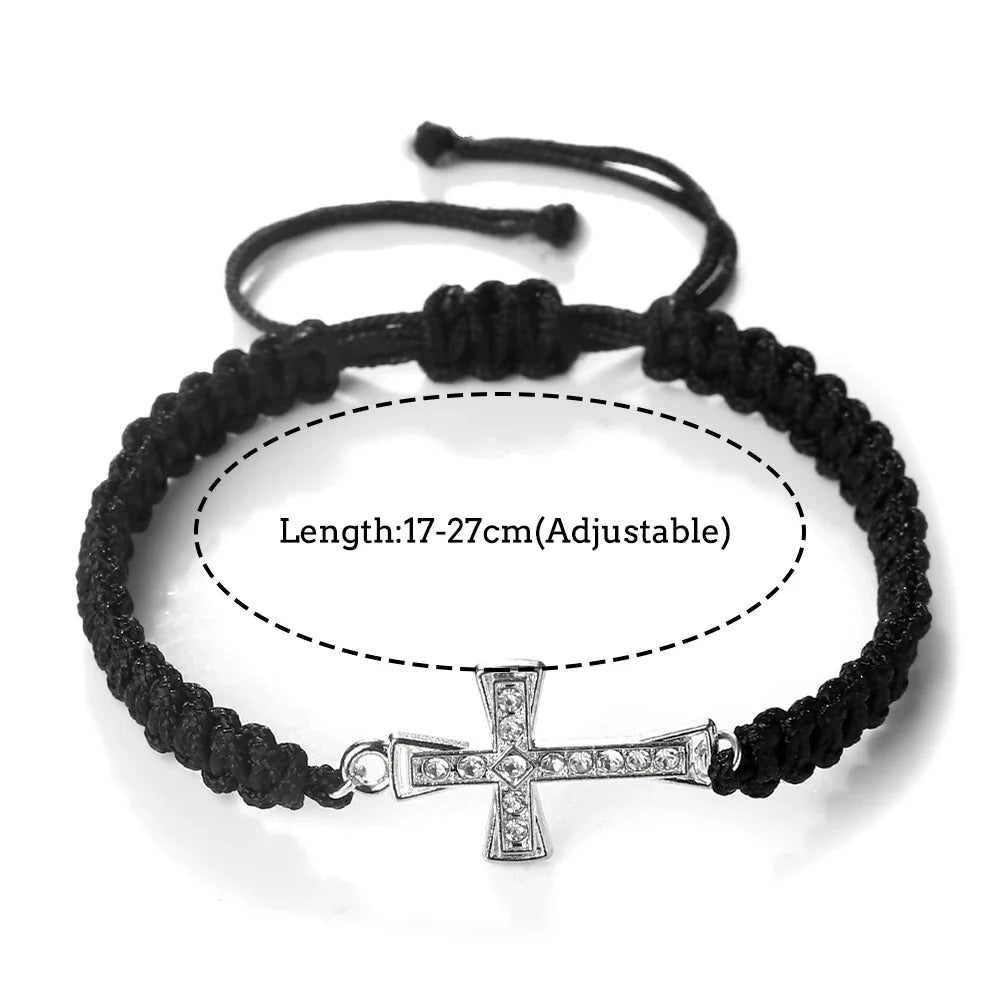 Red Crystal Cross Bracelet - Jesus Prayer Meditation Braided Healing Jewelry Gift for Couples
