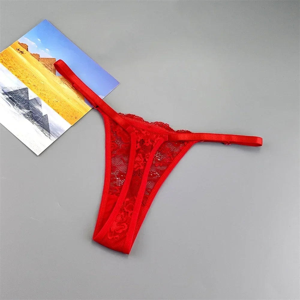 Women's Sexy Lace Thong Set - 3-Piece Sheer G-String Low Waist Plus Size Lingerie