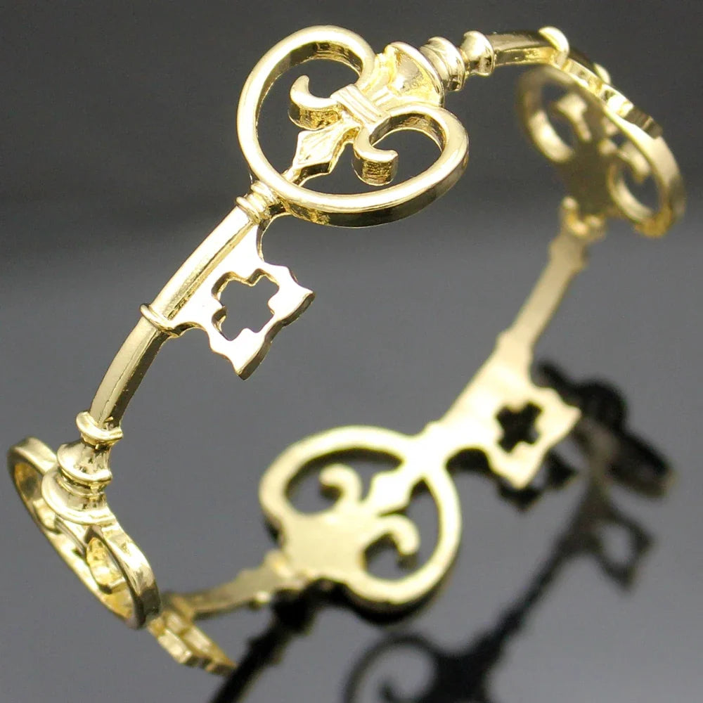 Vintage Skeleton Key Cross Bangle - Victorian Gothic Unisex Cuff Bracelet