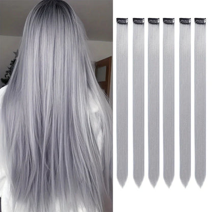 22-Inch Colored Clip-In Hair Extensions – 6pcs Straight Synthetic Party Highlight Hairpieces