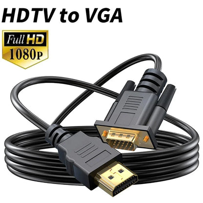 1.8M HDMI to VGA Adapter Cable - 1080P 60Hz Full HD Video Converter Cord for Laptop PC Monitor Projector