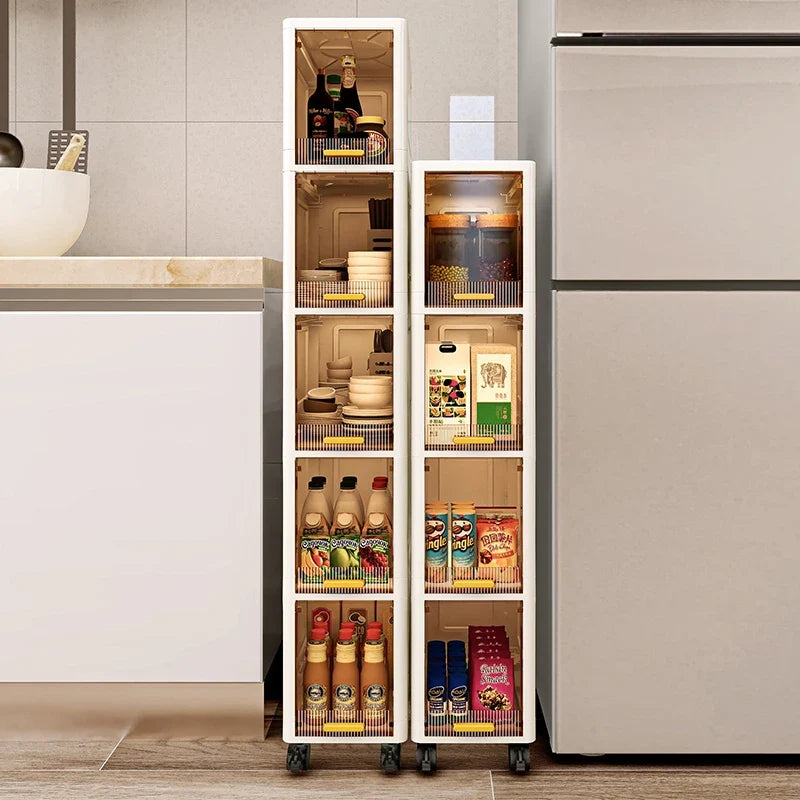 20cm Slim Storage Cabinet - 3/4/5 Tier Narrow Rolling Organizer Shelf with Wheels for Space-Saving Home Storage