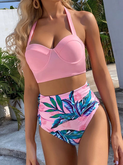 Women’s Butterfly Print Push Up Bikini Set - High Waist Padded Swimsuit for Summer Beachwear