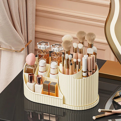 360° Rotating Makeup Organizer - Desktop Cosmetic Storage Display for Lipstick & Brushes
