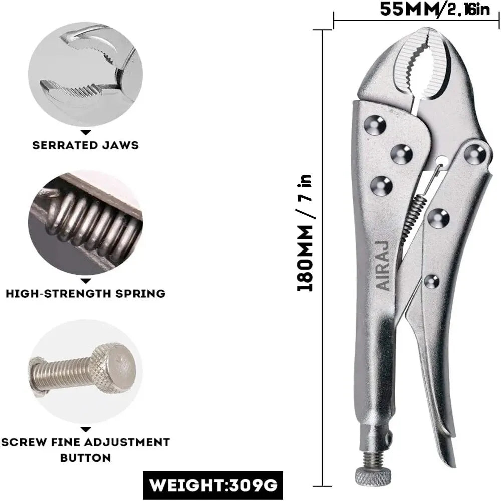 AIRAJ 7-Inch Multifunctional Locking Pliers - Carbon Steel Anti-Slip Hand Tool for Electrical & Maintenance