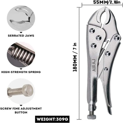 AIRAJ 7-Inch Multifunctional Locking Pliers - Carbon Steel Anti-Slip Hand Tool for Electrical & Maintenance
