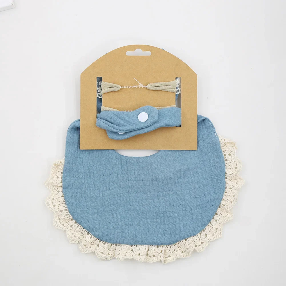 3PCS Baby Bib Set – Solid Muslin Cotton & Bamboo Feeding Drool Burp Cloth with Tassel Lace, Adjustable Infant Scarf for Boys & Girls