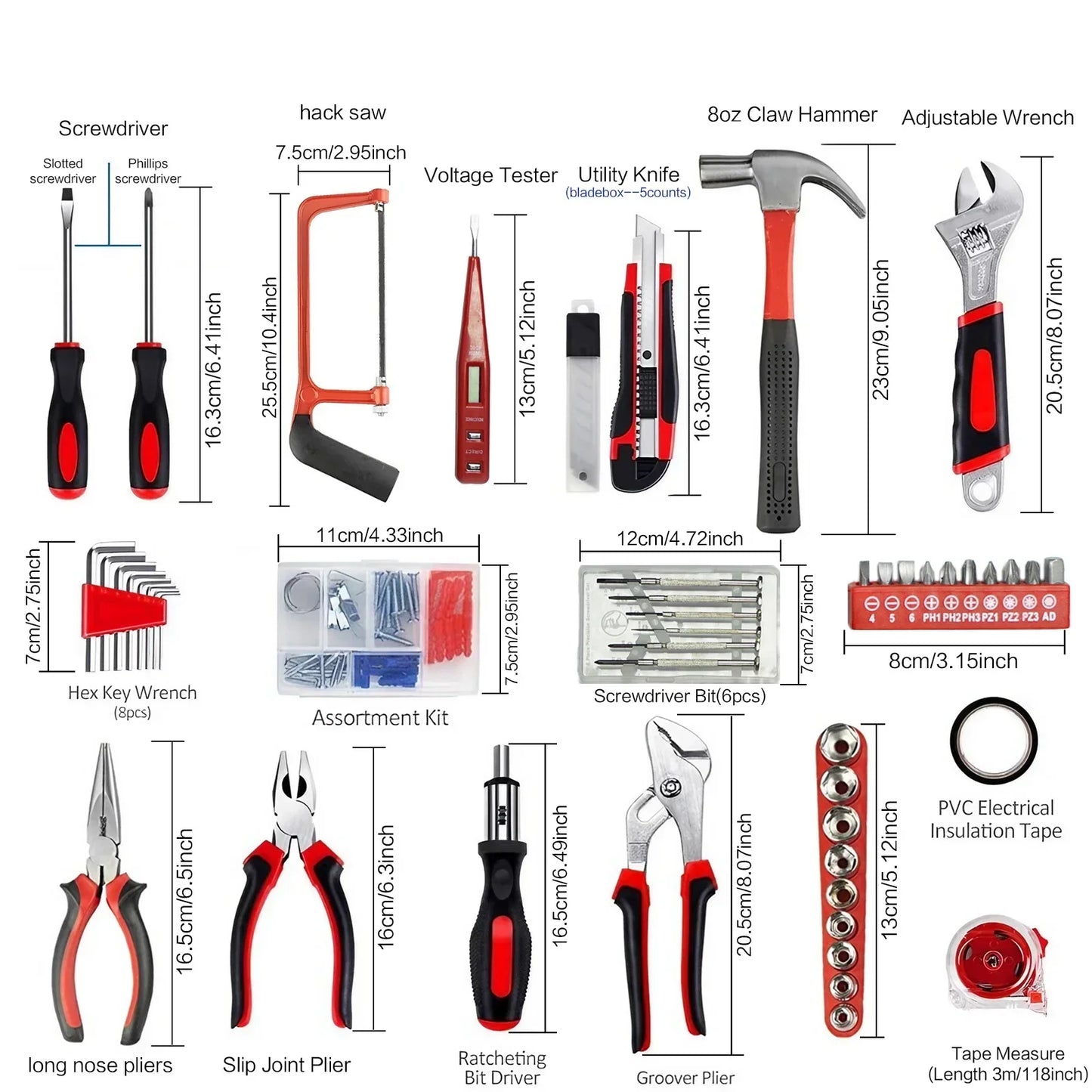 STOENGO Household Tool Kit Set - 19/43/108PCS DIY Hand Tools with Hammer, Screwdriver, Saw & Wrench