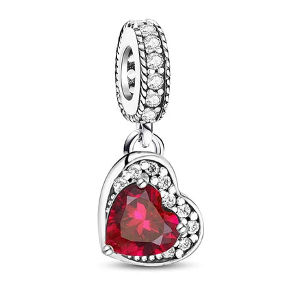 925 Sterling Silver Pink Heart Charm - Zircon Love Pendant Bead for DIY Bracelets, Bangles & Women’s Jewelry