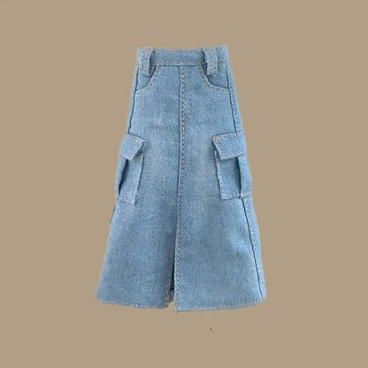 Handmade Blythe Doll Clothes – Off-Shoulder Sweater & Split Denim Long Skirt Mini Dress for 1/6 OB24 Dolls