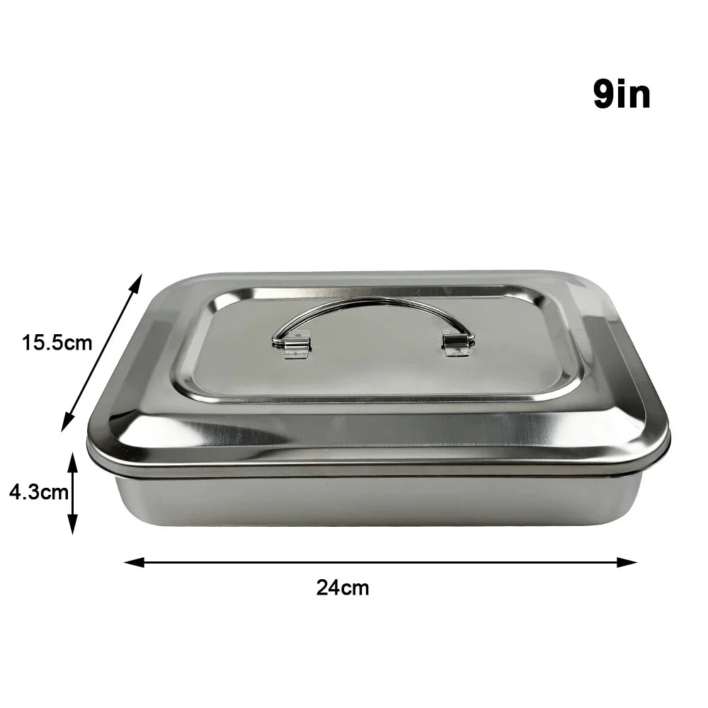 Stainless Steel Dental Instruments Tray with Lid – Surgical Sterilization & Disinfection Container