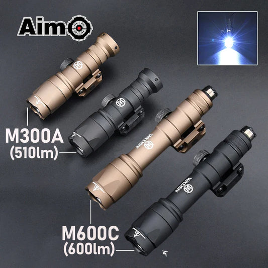 WADSN Airsoft M600C/M600/M300 Tactical Scout Light – AR15 Rifle LED Flashlight, Hunting Spotlight, 20mm Rail Mount
