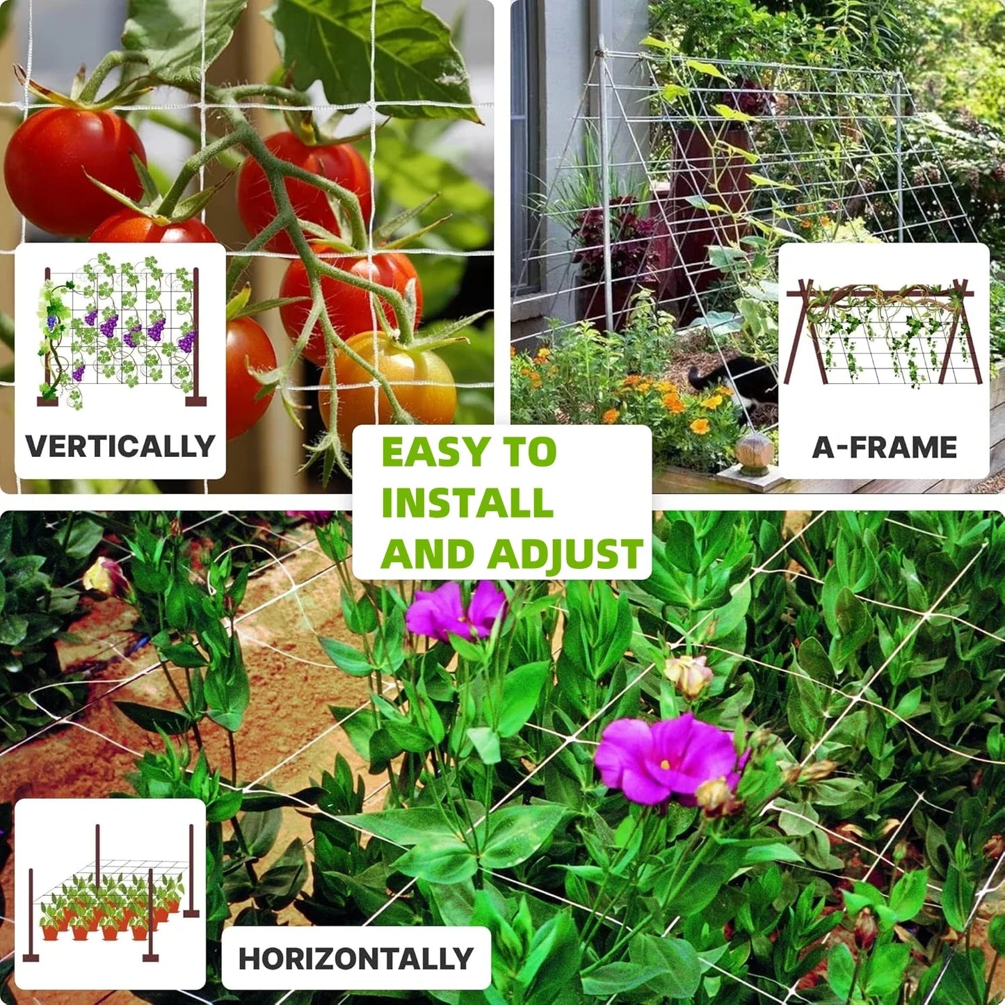 Plant Trellis Netting - Heavy Duty PP Climbing Support Mesh for Vertical Garden & Hydroponic Growing