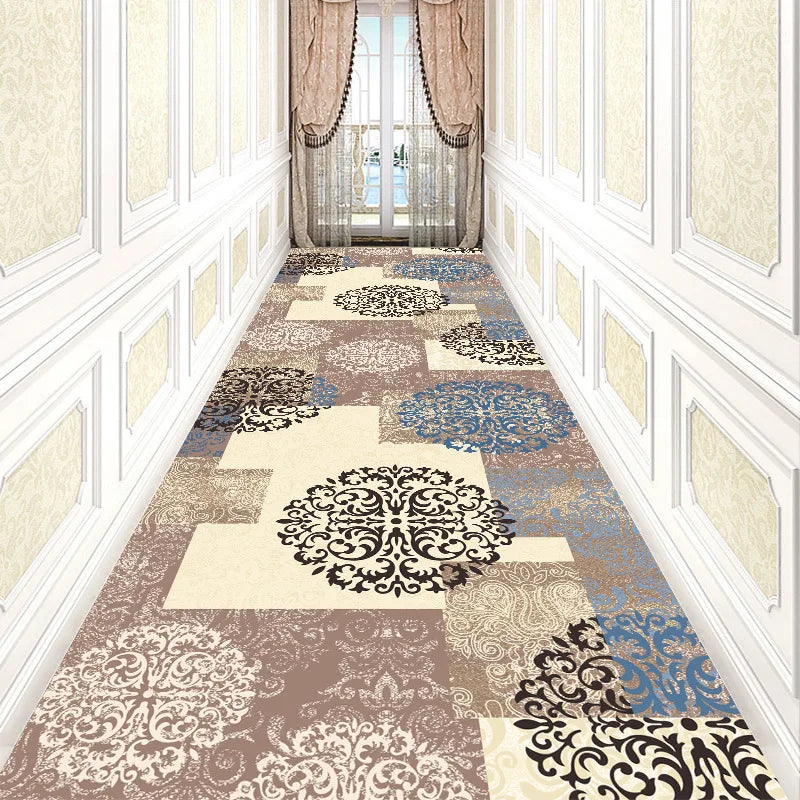 Luxury Chinese Classical Corridor Rug – Crystal Velvet Soundproof Washable Carpet for Villa, Hotel & Living Room
