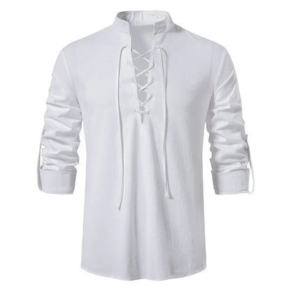 New Men's Casual Cotton Linen Shirt: Long Sleeve Tee with Slanted Placket - Spring Autumn Vintage Yoga Tops