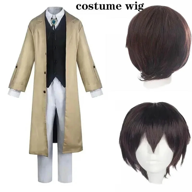 Dazai Cosplay Costume - Detective Dazai Osamu Trench Coat, Shirt, Vest & Pants Set for Adults - Halloween Party Outfit