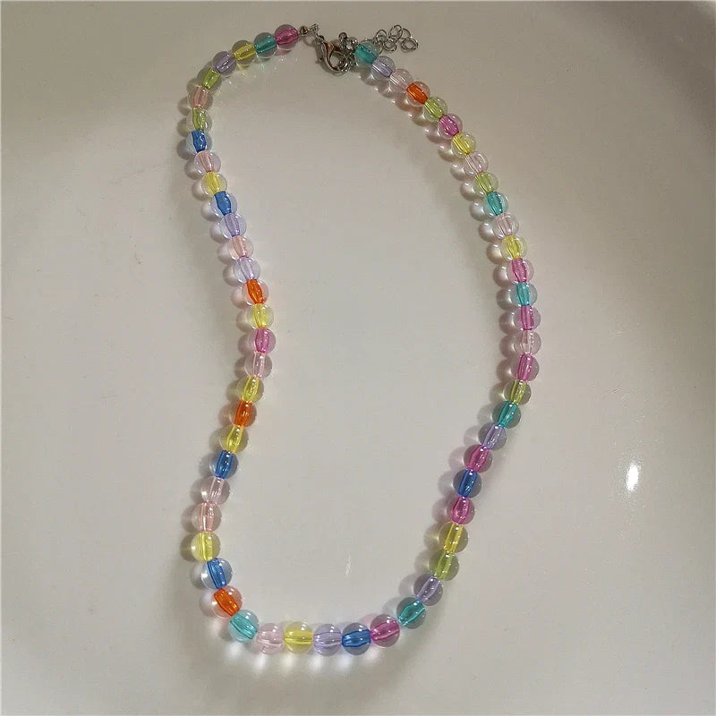 Y2K Strawberry Charm Choker Necklace - Ceramic Dog Pendant Acrylic Beaded Colorful Bow Aesthetic Jewelry for Women