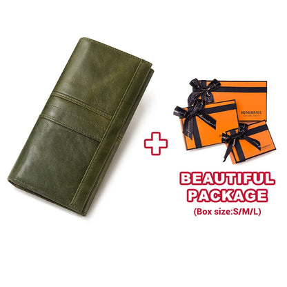 Women’s Genuine Leather Clutch Wallet – RFID Blocking Phone Purse with Zipper Pocket & Card Holder
