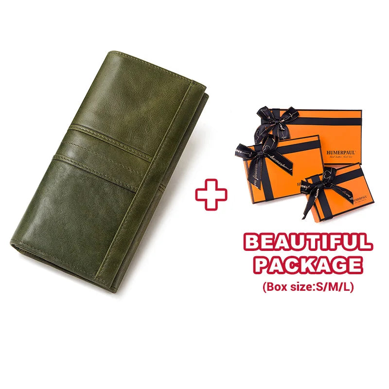 Women's Genuine Leather Clutch Wallet – RFID Blocking Phone Purse with Zipper Pocket