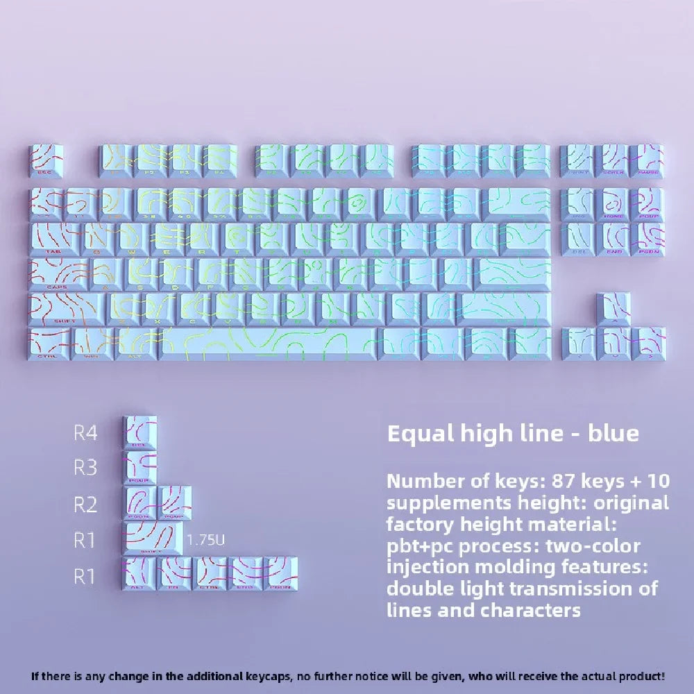 Topographic Keycaps 4.0 Version - 98 Key PBT Cherry Profile Shine Through Side Print Backlit Mechanical Keyboard Caps