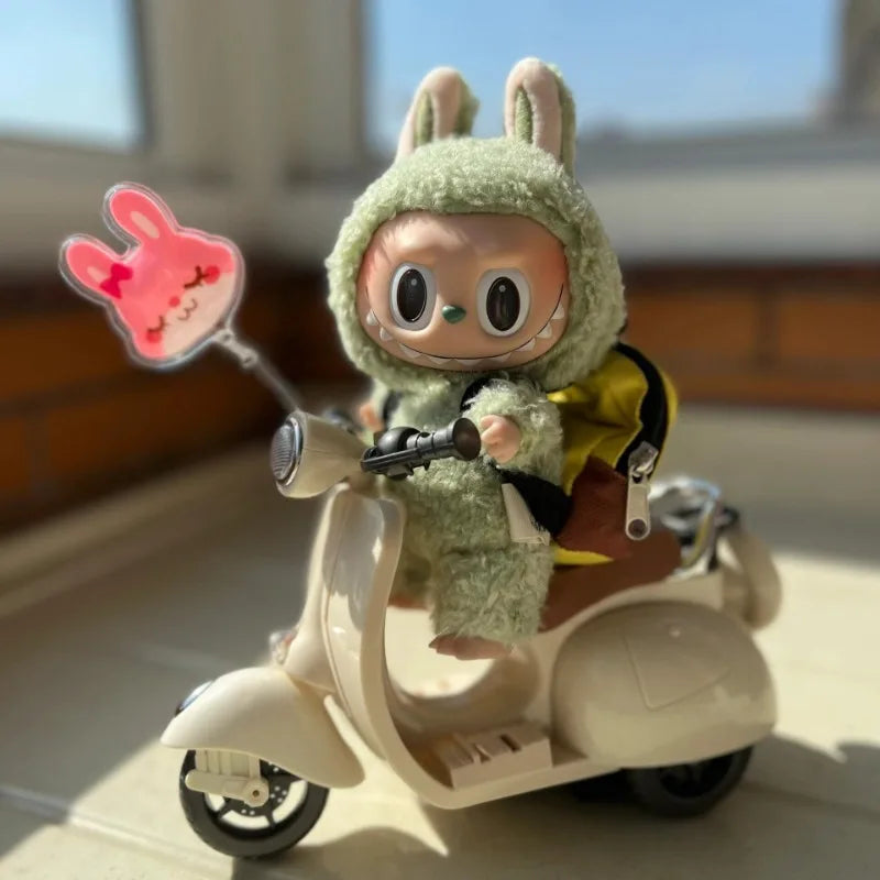 Labubu Doll Mini Electric Motorcycle – Cute Doll Toy with Lights and Music, DIY Accessories, Fun Christmas Gift for Kids