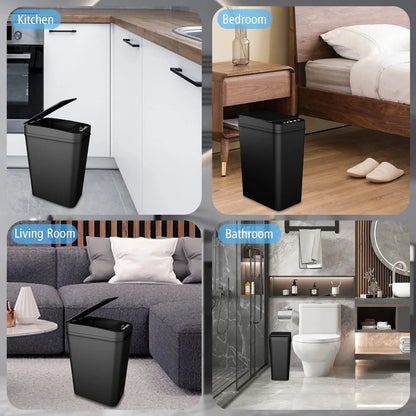 Touchless Motion Sensor Bathroom Trash Can with Lid – Slim Automatic Smart Garbage Bin for Bedroom, Office & Living Room